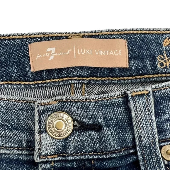 7 For All Mankind Luxe Vintage Skinny Jeans With Metallic Chevron Stripe Size 26 - Picture 8 of 12